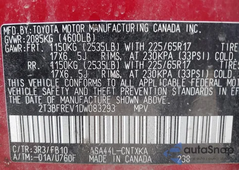 2013 Toyota Rav4 Le from USA, damaged, VIN 2T3BFREV1DW083293